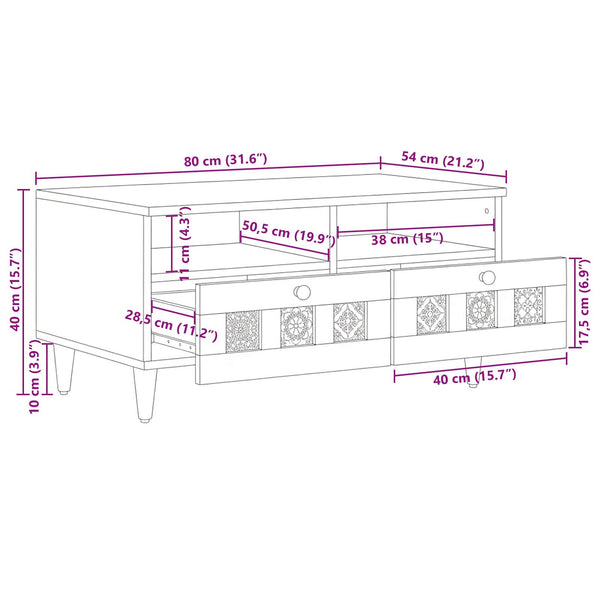 Massivholz Mango Couchtisch, 80 cm