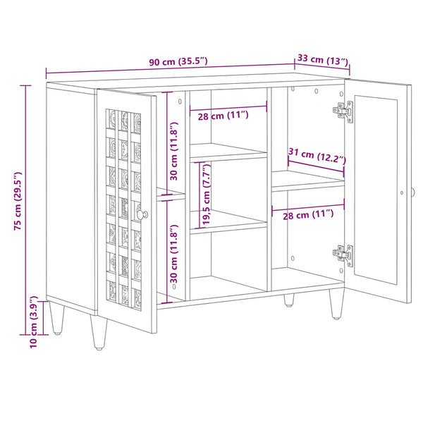 Sideboard Mango Massivholz Natur 90 cm