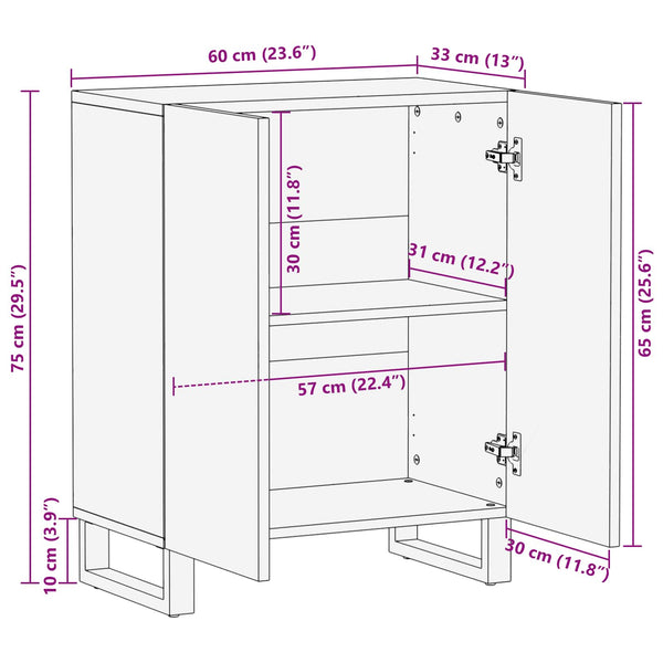 Braunes Mango Massivholz Sideboard 60x75cm