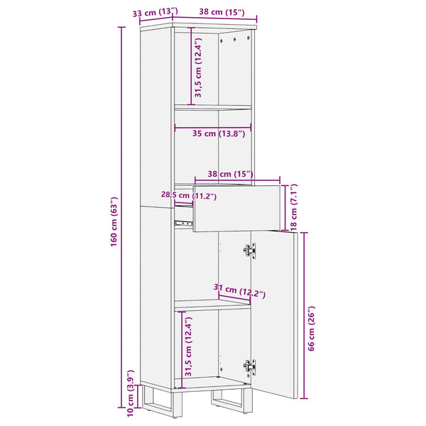 Badezimmerschrank Artisan Eiche 38x33x160cm