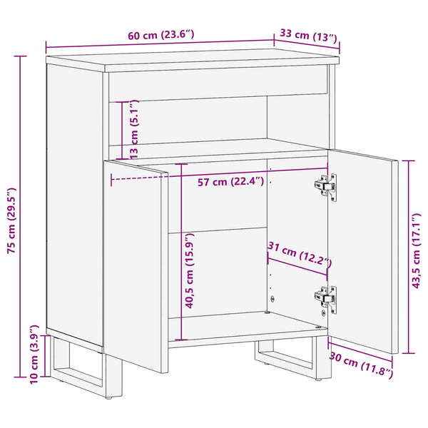Brauner Seitenschrank Mango Massivholz 60cm