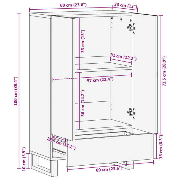 Highboard Braun Mango Massivholz 60x33x100 cm