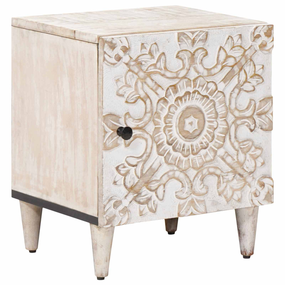 vidaXL Nightstand White 40 x 33.5 x 46 cm Solid Mango Wood