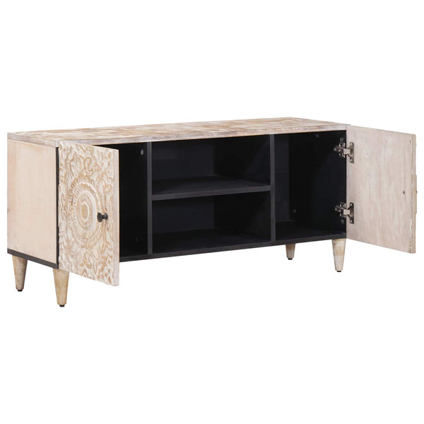 vidaXL Meuble TV blanc 105 x 33,5 x 46 cm Bois de manguier massif
