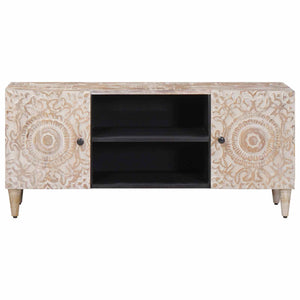 vidaXL Meuble TV blanc 105 x 33,5 x 46 cm Bois de manguier massif