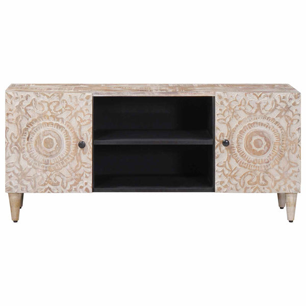 vidaXL Meuble TV blanc 105 x 33,5 x 46 cm Bois de manguier massif