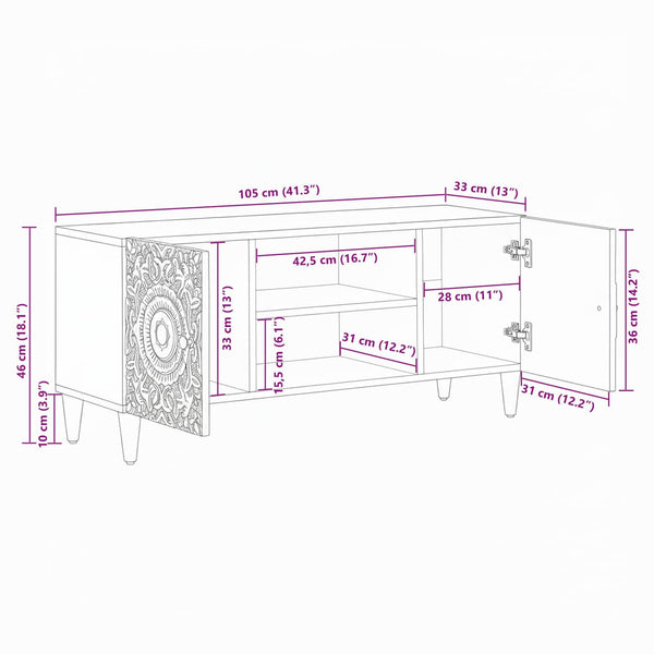 vidaXL Meuble TV blanc 105 x 33,5 x 46 cm Bois de manguier massif