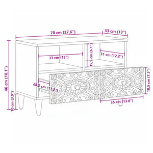 TV-Schrank Weiß Mango Massivholz 70 cm