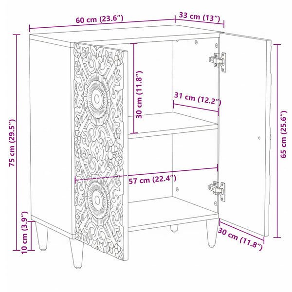 Weißes Mango Massivholz Sideboard 60 cm