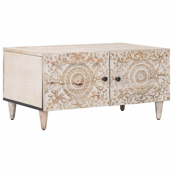 Weißer Couchtisch Mango Massivholz 80x50 cm