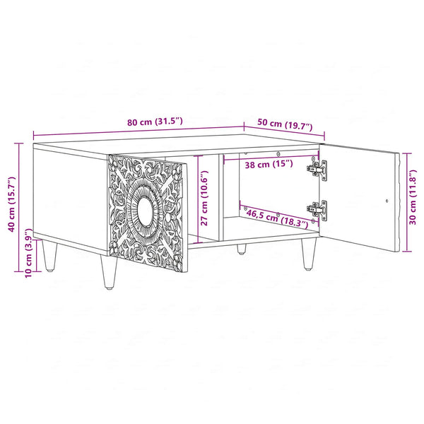 Weißer Couchtisch Mango Massivholz 80x50 cm