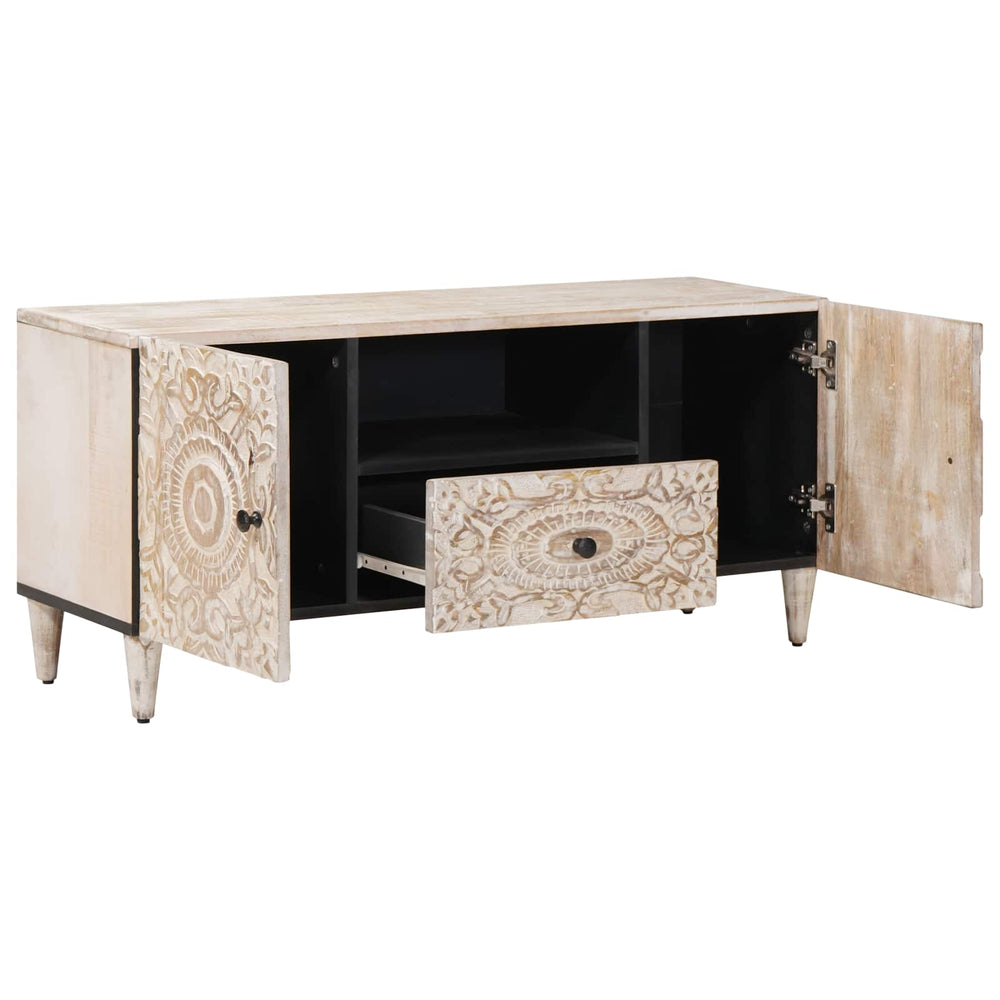 vidaXL Meuble TV avec porte Blanc 105 x 33,5 x 46 cm Bois de manguier massif