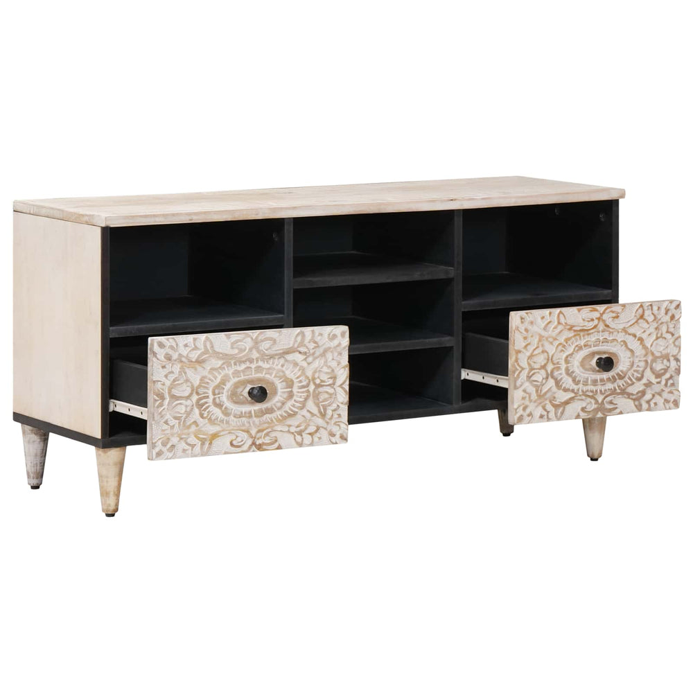 Meuble TV vidaXL avec étagère Blanc 100 x 33,5 x 46 cm Bois de manguier massif