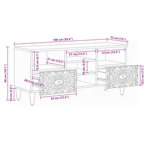 TV-Schrank Weiß Massivholz Mango 100cm