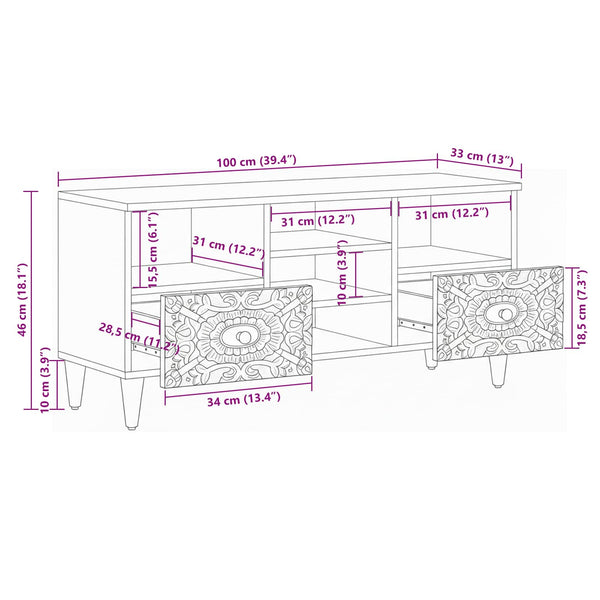 TV-Schrank Weiß Massivholz Mango 100cm