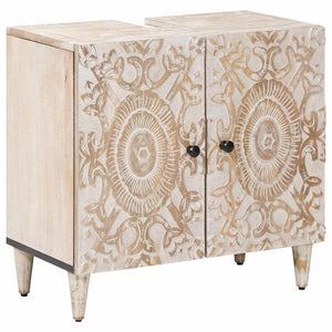 Waschbeckenschrank Weiß Mango Massivholz 62 cm