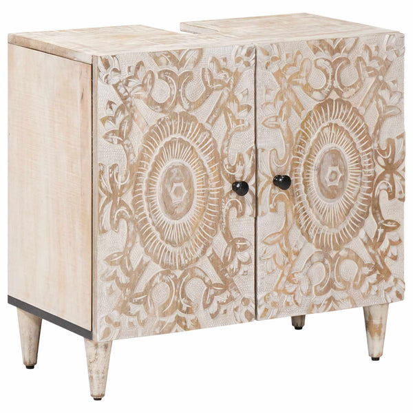 Waschbeckenschrank Weiß Mango Massivholz 62 cm