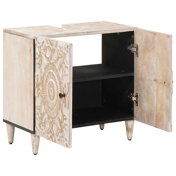 Waschbeckenschrank Weiß Mango Massivholz 62 cm