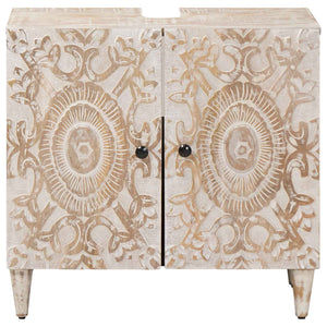 Waschbeckenschrank Weiß Mango Massivholz 62 cm