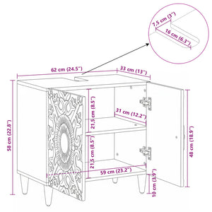 Waschbeckenschrank Weiß Mango Massivholz 62 cm