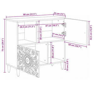 Sideboard Weiß Mango Massivholz 80 cm