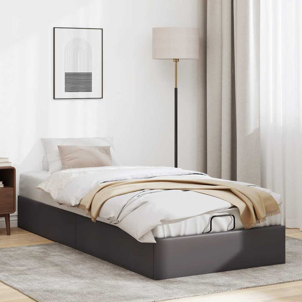 Ottoman Bett Grau 90x190 cm Kunstleder
