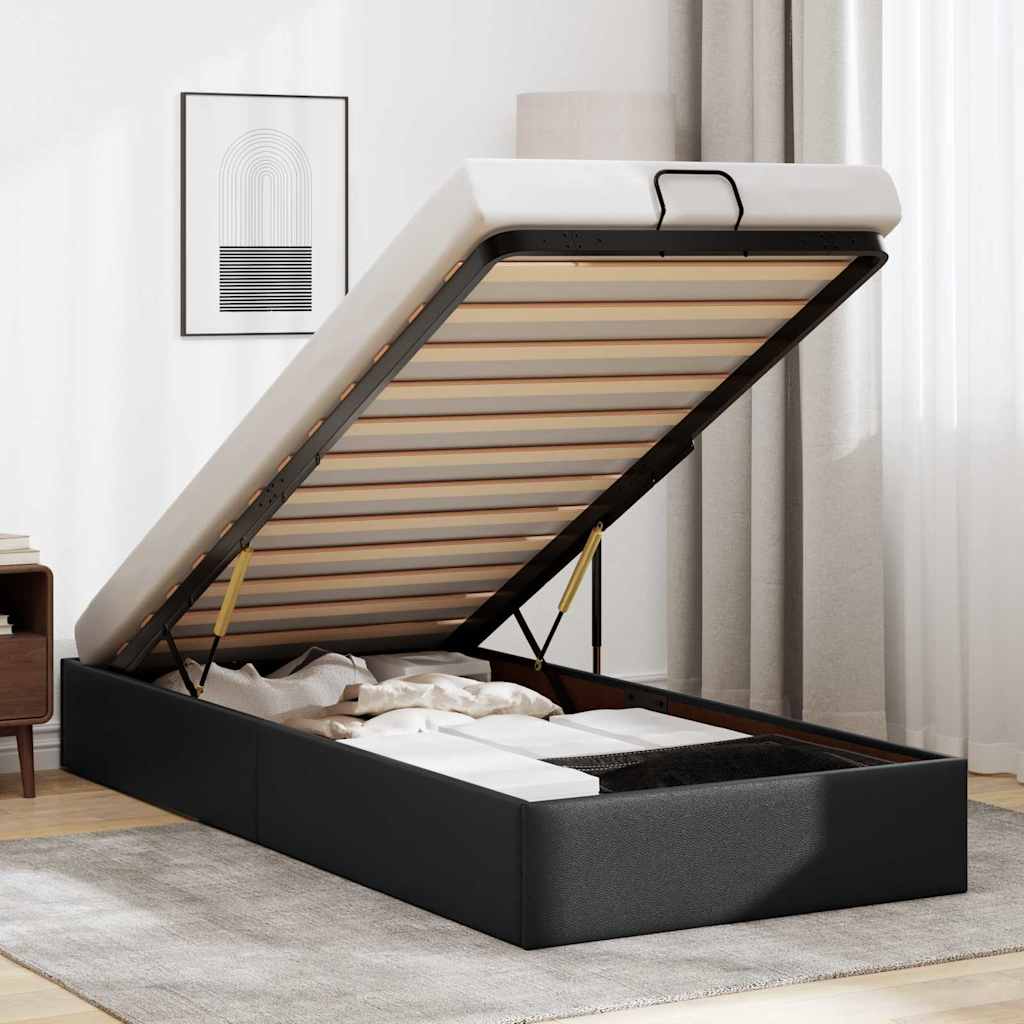 Ottoman Bett Schwarz 90x200 cm Kunstleder