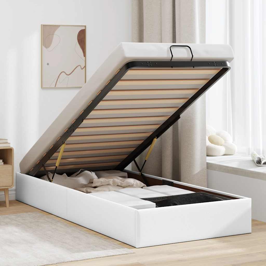 Ottoman Bett Weiß 90x200 cm Kunstleder