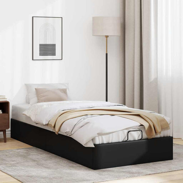 Ottoman Bett Schwarz 100x200 cm Kunstleder