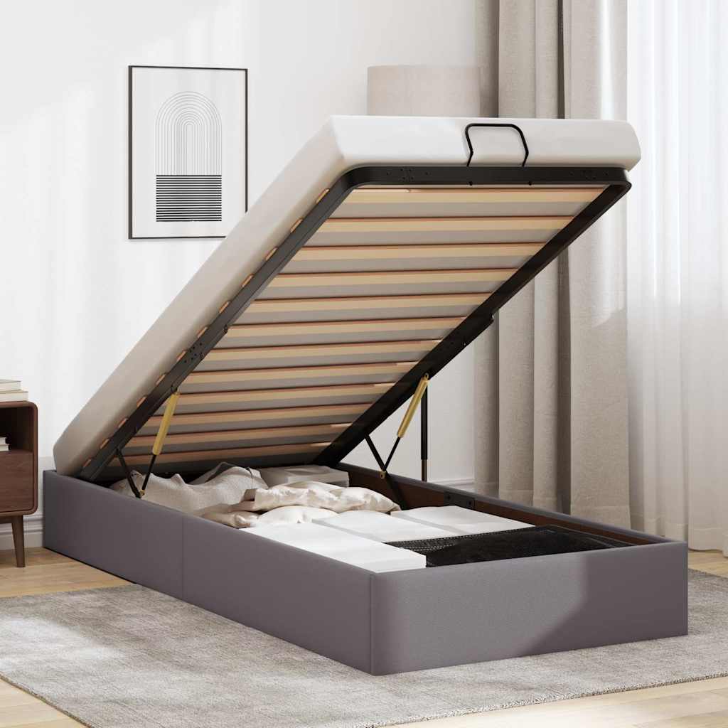 Ottoman Bett Grau 100x200 cm Kunstleder