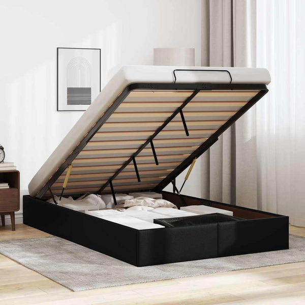 Ottoman Bett 120x190 cm Kunstleder Schwarz