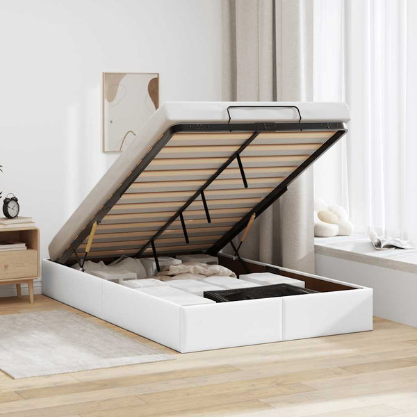 Ottoman Bett Weiß Kunstleder 120x190 cm
