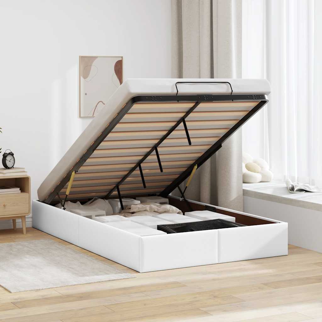 Ottoman Bett Weiß 120x200 cm Kunstleder