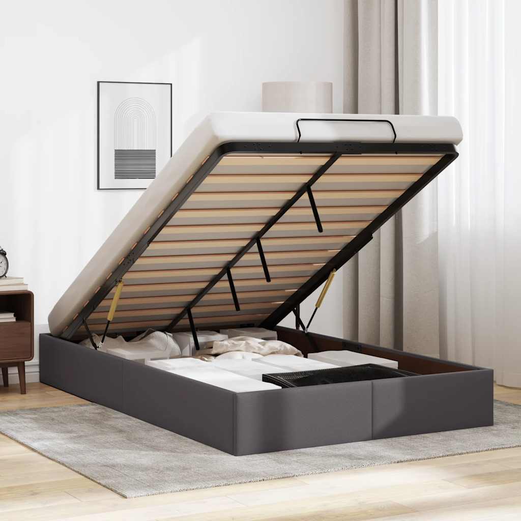 Ottoman Bett 120x200 cm Grau Kunstleder