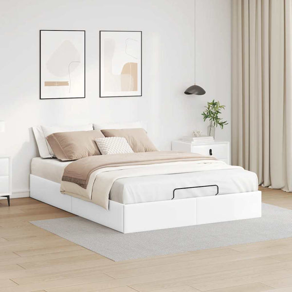 Ottoman Bett Weiß 140x190 cm Kunstleder