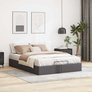 Ottoman Bett Grau 140x190 cm Kunstleder