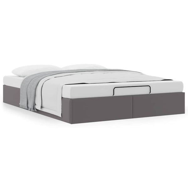 Ottoman Bett Grau 140x190 cm Kunstleder