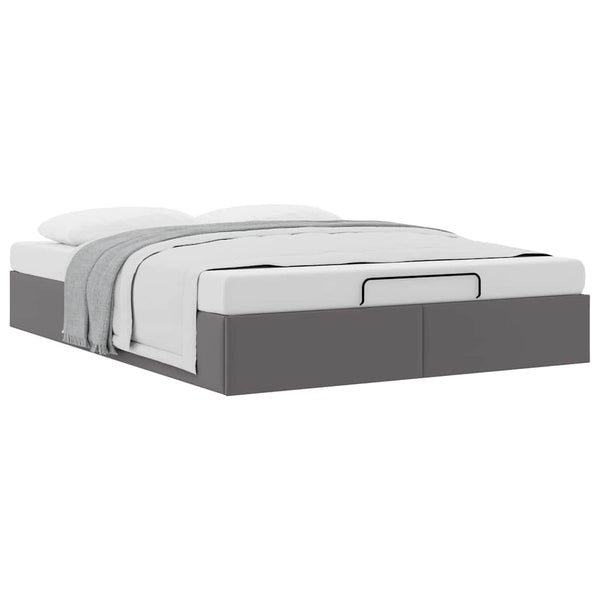 Ottoman Bett Grau 140x190 cm Kunstleder