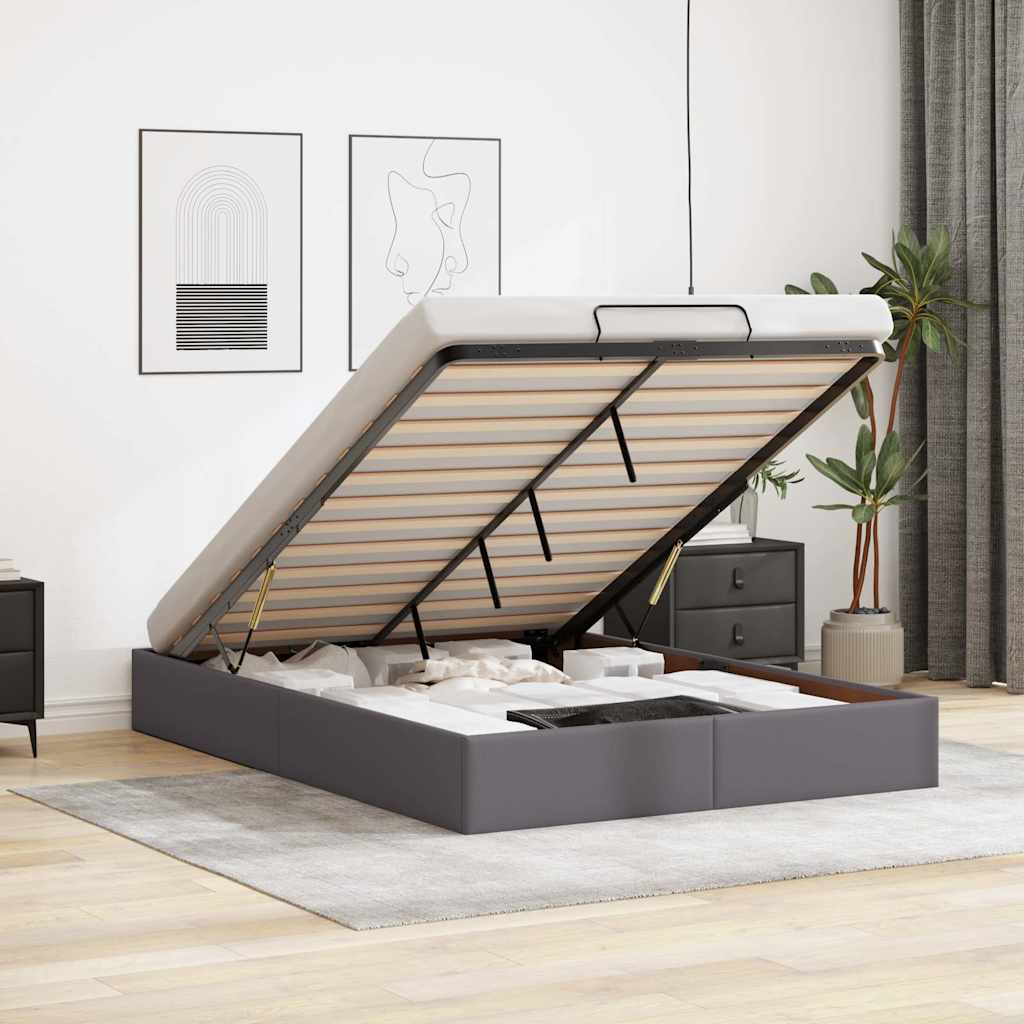 Ottoman Bett Grau 140x190 cm Kunstleder