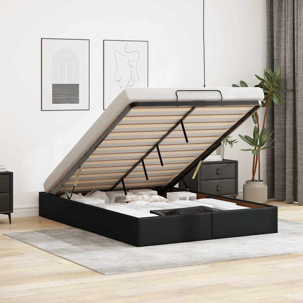 Ottoman Bett 140x200 cm Kunstleder Schwarz