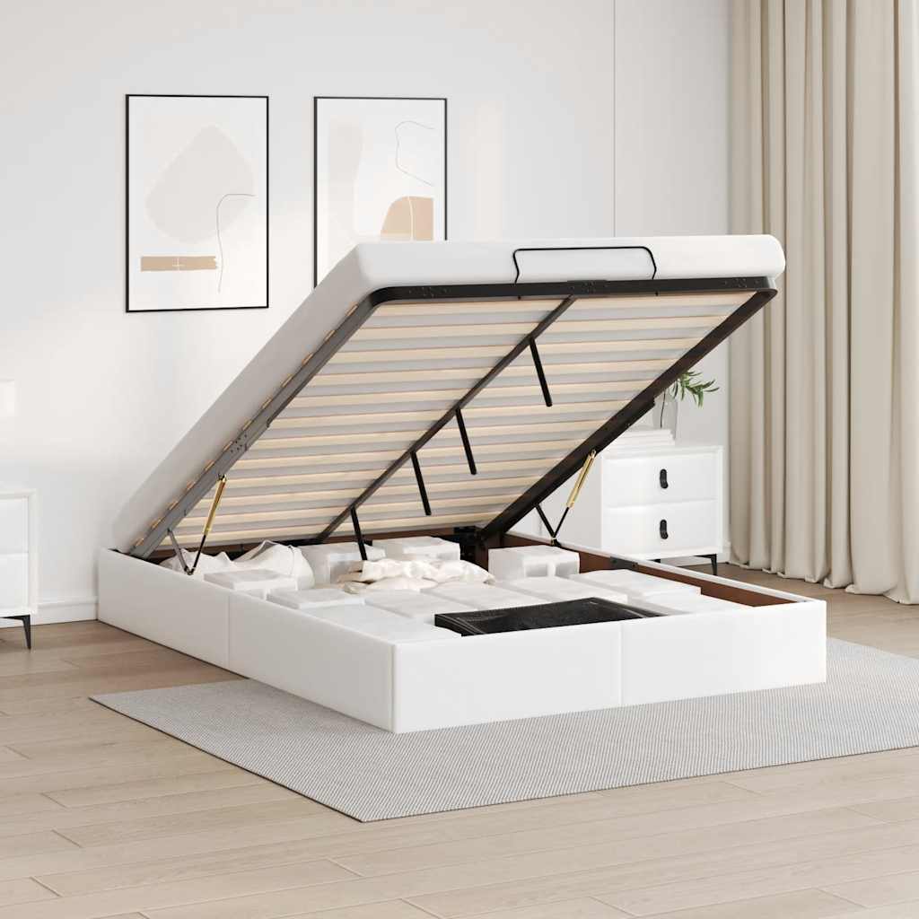 Ottoman Bett Weiß 140x200 cm Kunstleder