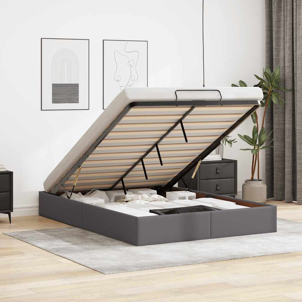 vidaXL Ottoman Bed Frame Grey 140x200 cm Faux Leather
