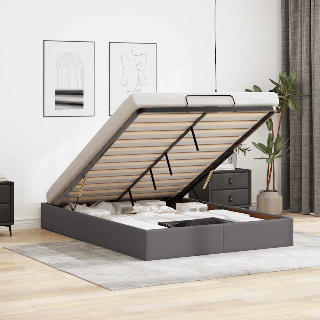 Ottoman Bett Grau 140x200 cm Kunstleder