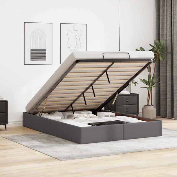Ottoman Bett Grau 140x200 cm Kunstleder