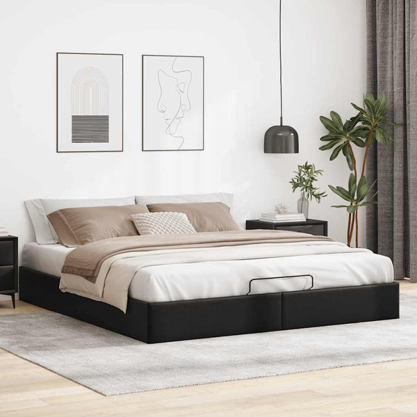 Ottoman Bett Schwarz 160x200 cm Kunstleder
