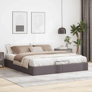 Ottoman Bett Grau 160x200 cm Kunstleder