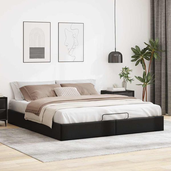 Ottoman Bett Schwarz 180x200 cm Kunstleder