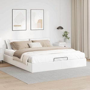 Ottoman Bett Weiß 180x200 cm Kunstleder