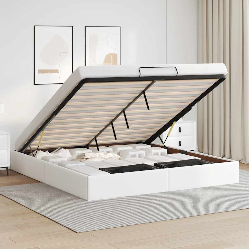 Ottoman Bett Weiß 180x200 cm Kunstleder