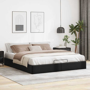Ottoman Bett 200x200 cm Schwarz Kunstleder